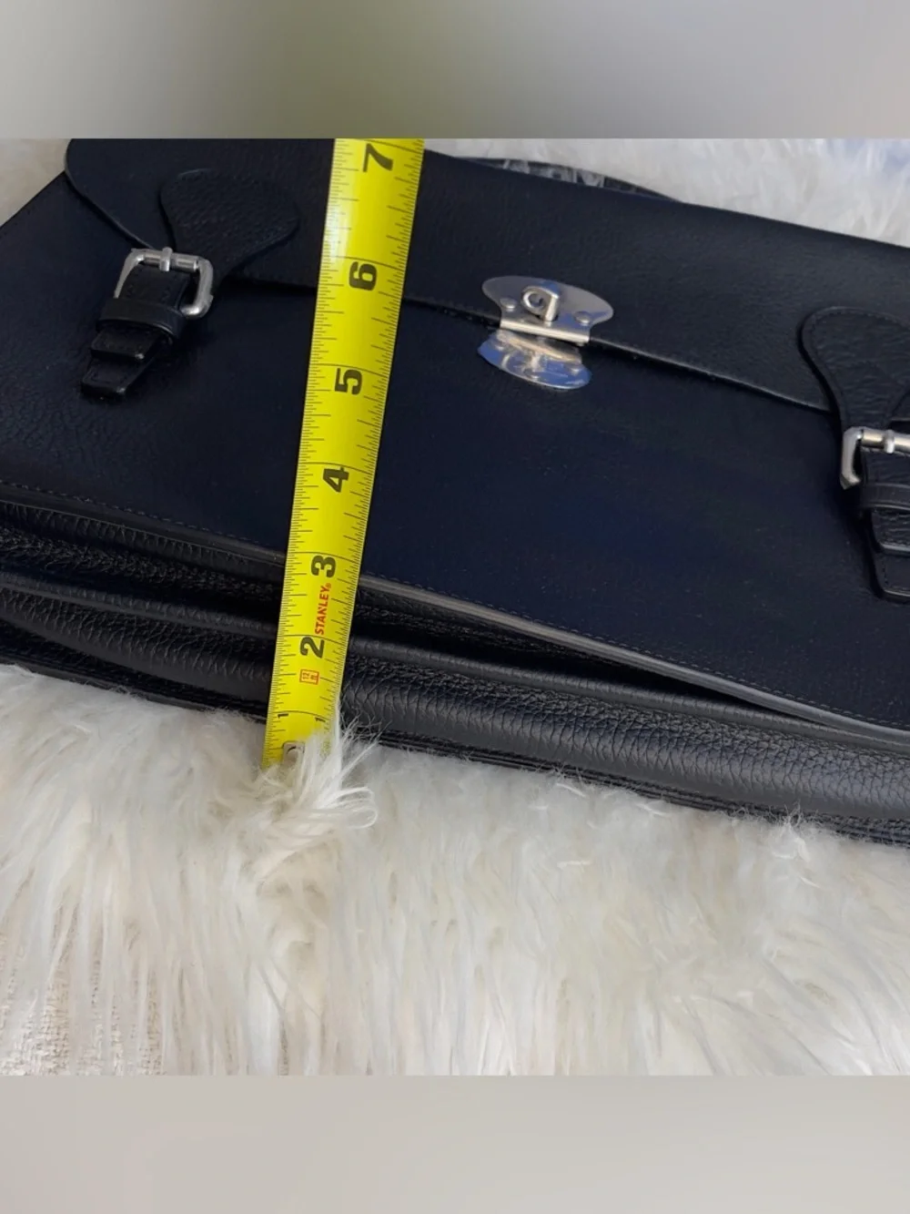 Black Pebble 💯Leather Men's Briefcase with Silver Hardware